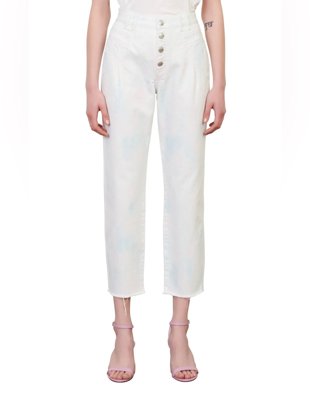 Maje Multi Praline High Rise White Jeans Raw Hem Button Fly Size‎ 36 FR/US 2